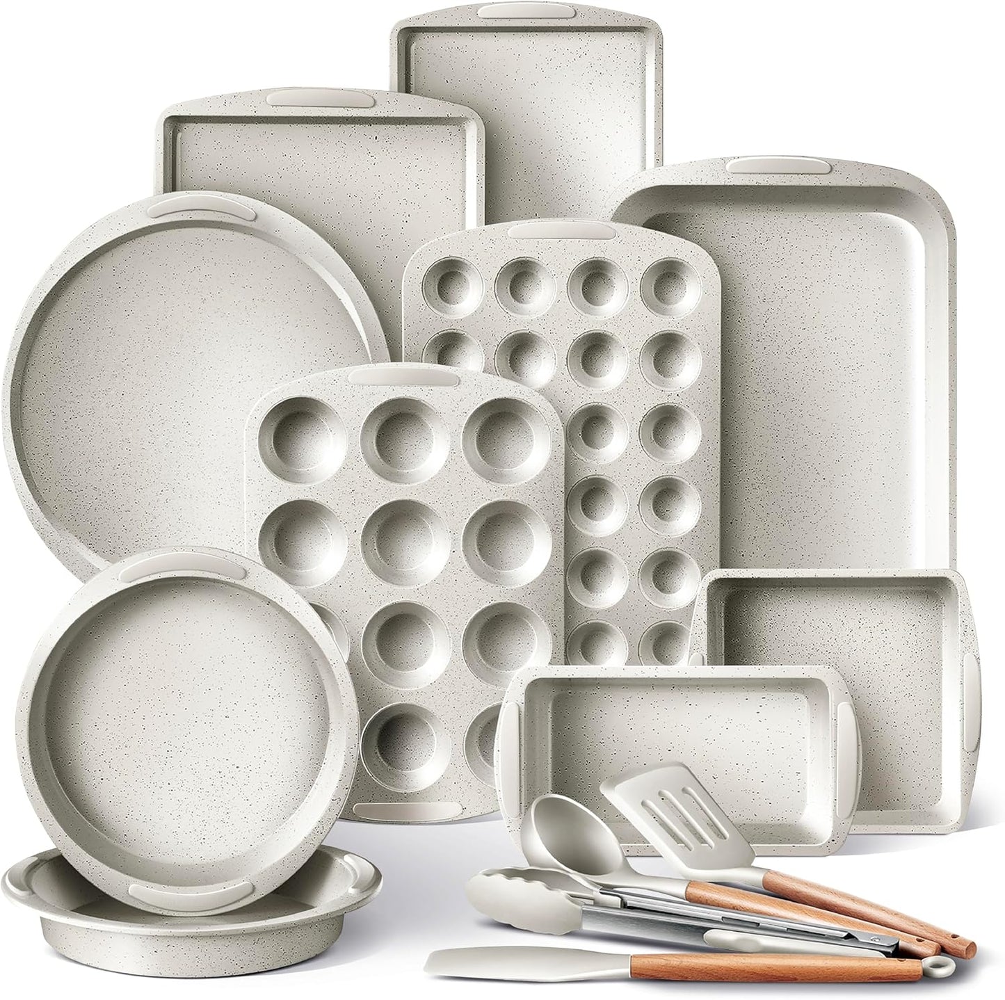 Country Kitchen Nonstick Stackable Bakeware Set - Durable, Easy Release Baking Set, Cream, 14 Pcs