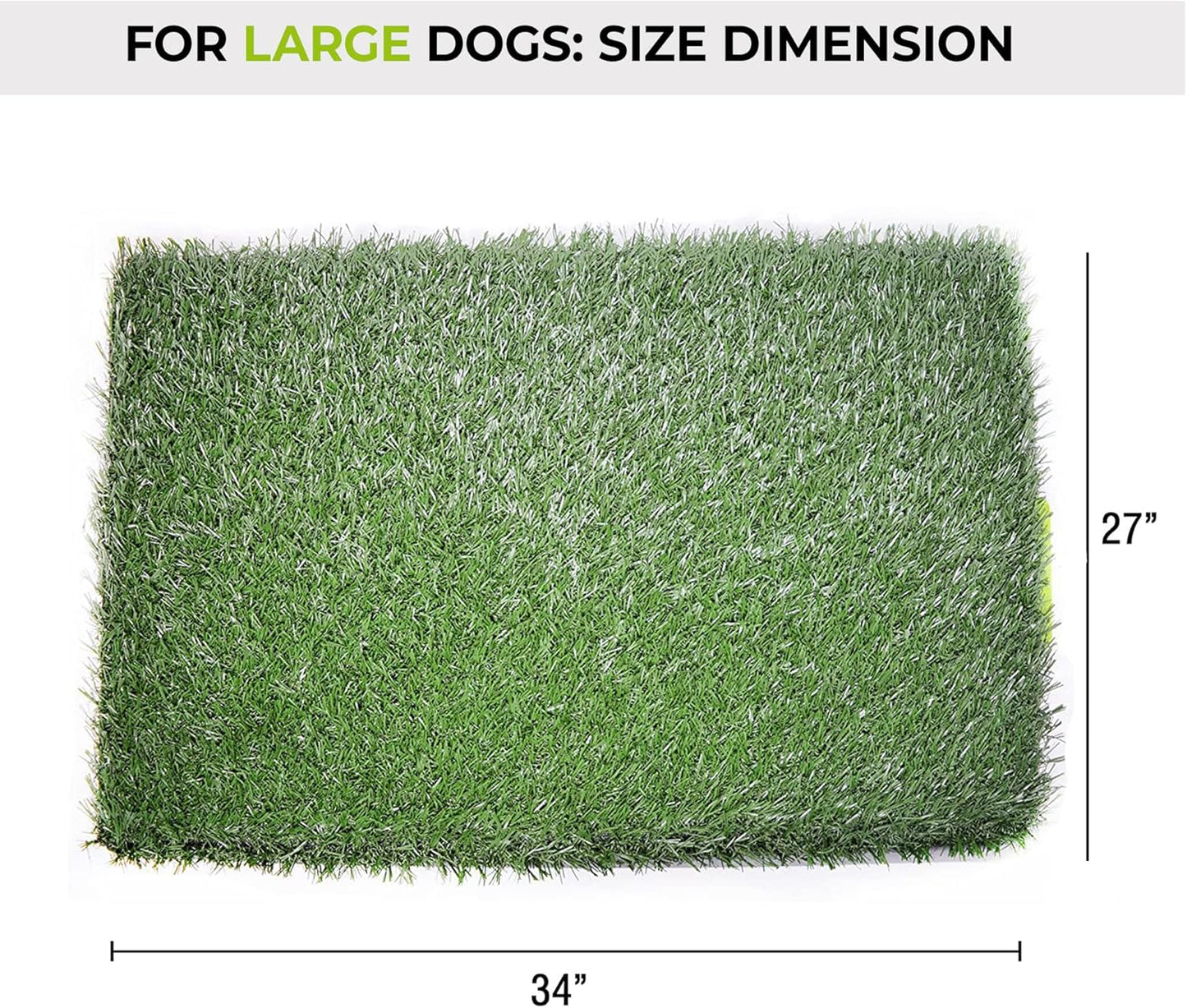 Potty Patch Dog Grass Pad Fake Grass for Dogs to Pee on, Indoor Dog Potty for Dogs Over 15lbs, Grass Pee Pads for Dogs with Tray, Replaces Disposable Puppy Pads (Large), Green, Large: 34" x 27"