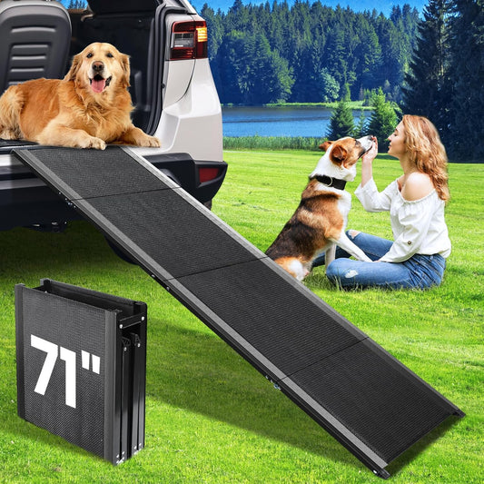 Dog Ramp for Car, 71''x 17'' Extra Long Folding Dog Ramps, Pet Ramp for Large Dogs with Non-Slip Rug Surface, Portable Dog Steps Up to 200LBS, Outdoor Dog Ramp for Car, SUV, Truck