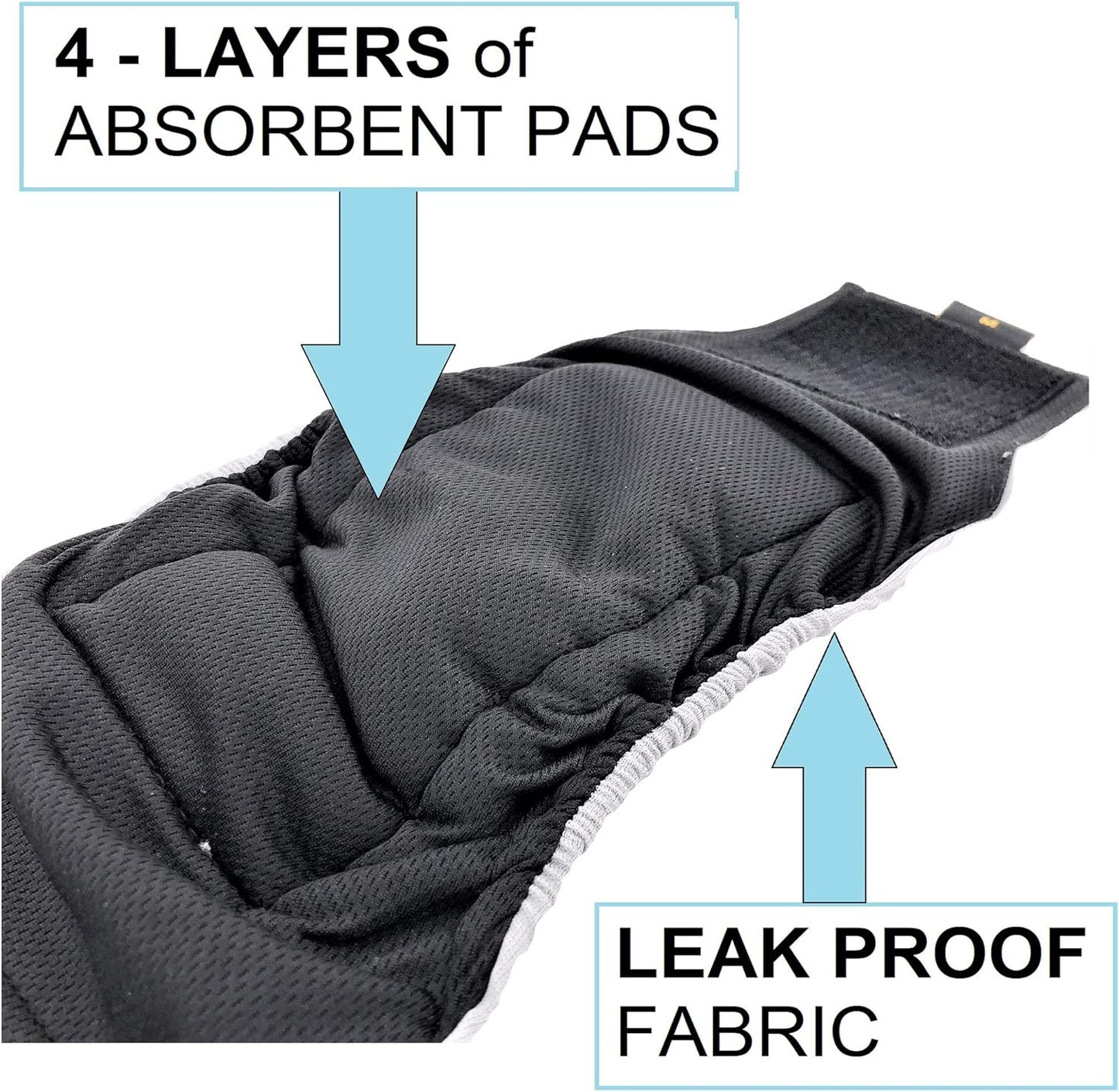 Pack of 3 or 6 Male Dog Diapers 4 - Layers of Absorbent Pads Waterproof Leak Proof Belly Band Wrap Washable (M: Waist 12" - 16", Pack of 3 Black)
