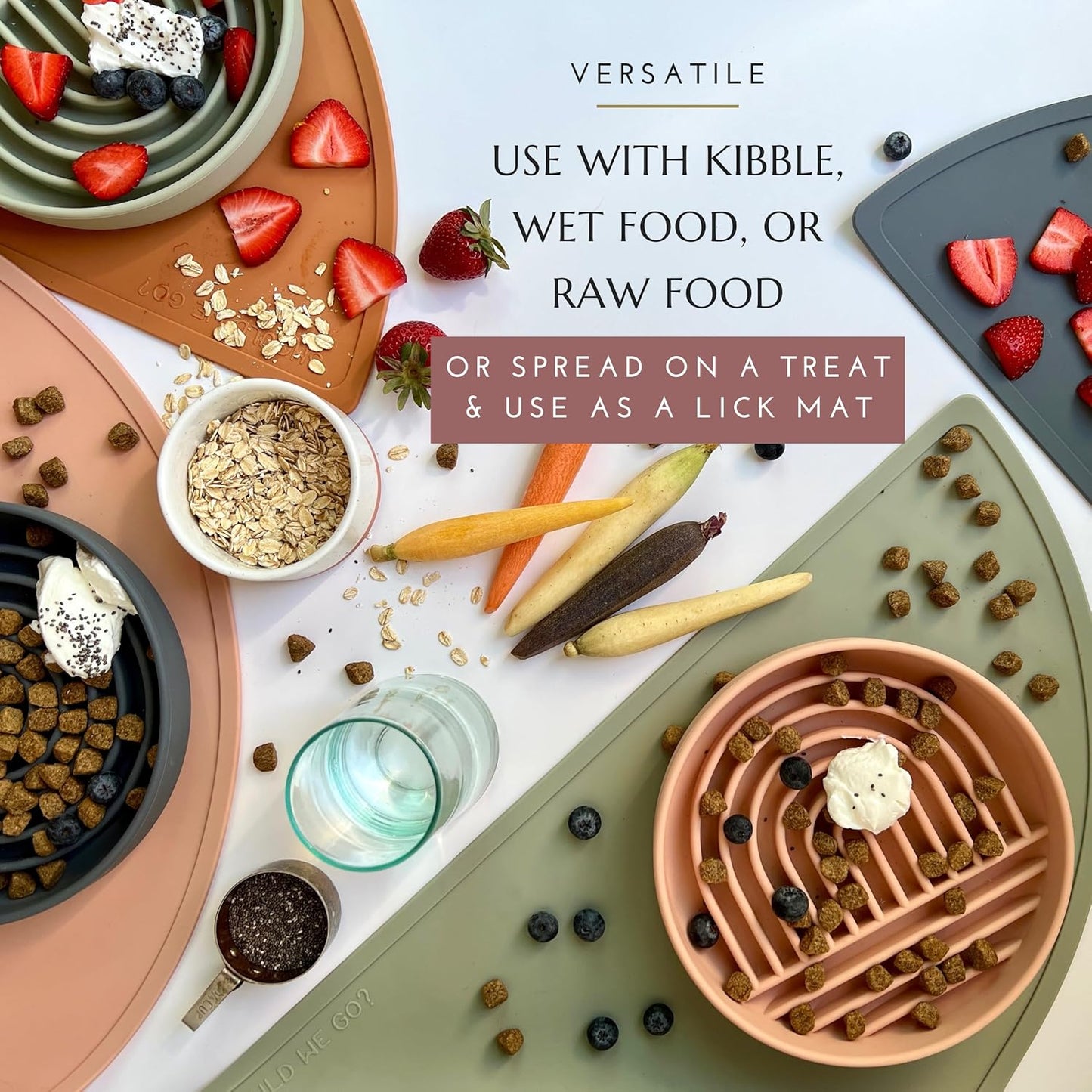 Should We Go? Slow Feeder for Dogs & Puppies, The Slowdown Bowl Silicone Slow Eating, Modern Lick Mat Design, Reduces Gulping, Fits 2 Cups, 7.5” Across x 1.5” Tall, Mealtime Challenge, Medium-Sand