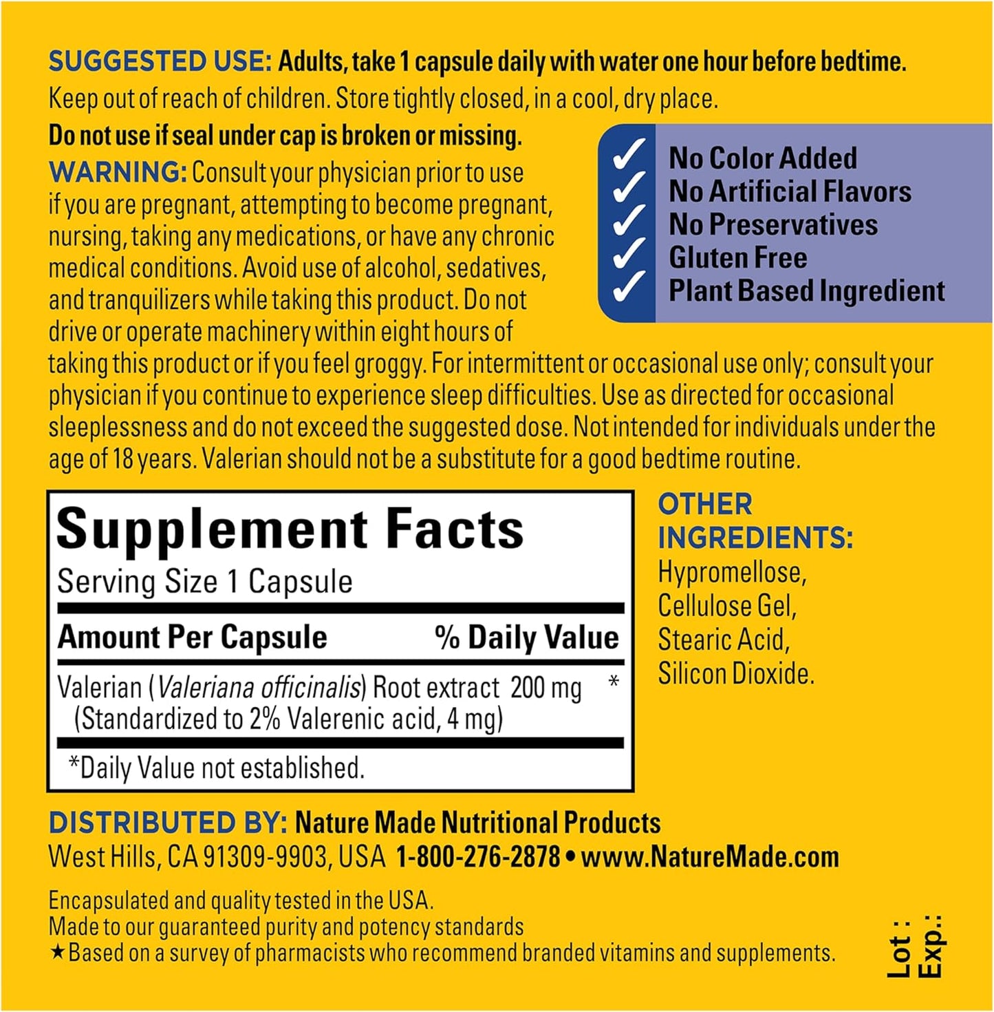 Nature Made Valerian Root for Sleep Support, Melatonin Free Sleep Aid for Adults, 30 Valerian Root Capsules, 30 Day Supply