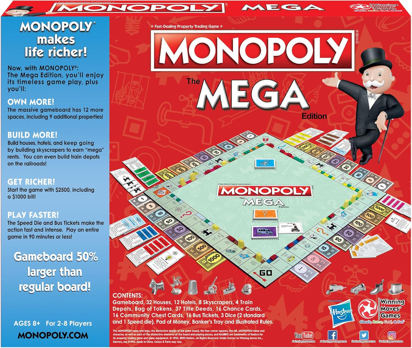 Monopoly The Mega Edition by Winning Moves Games USA, a Bigger and Faster Version of Monopoly with the Speed Die for 2 to 8 Players, Ages 8 and up (1104)