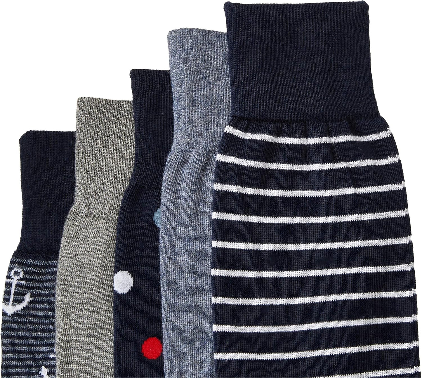 Amazon Essentials Men's Comfortable Patterned Cotton Crew Dress Socks, 5 Pairs