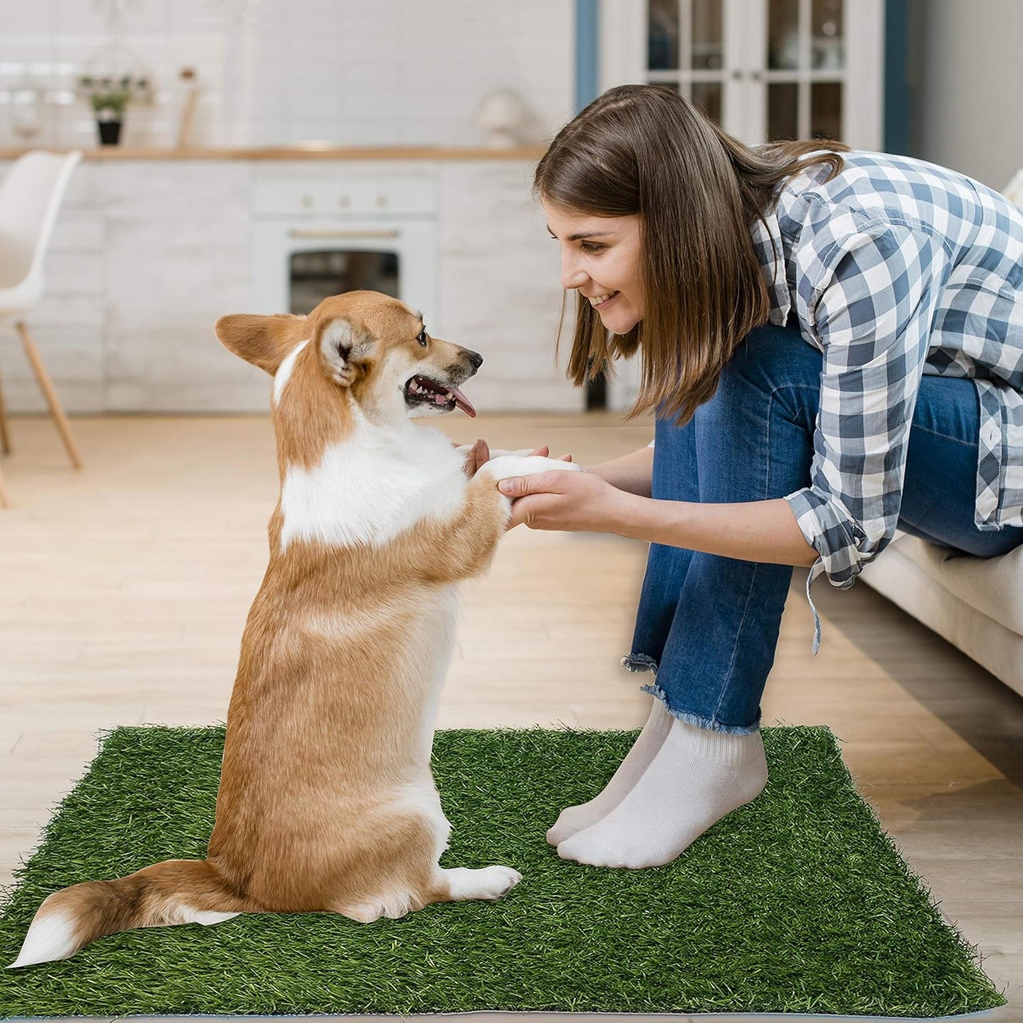 Artificial Dog Grass Pee Pad 18.75"x15" 2 Pack, Washable Indoor Potty Training Replacement Turf for Puppy, Reusable Realistic Grass Mat for Dogs