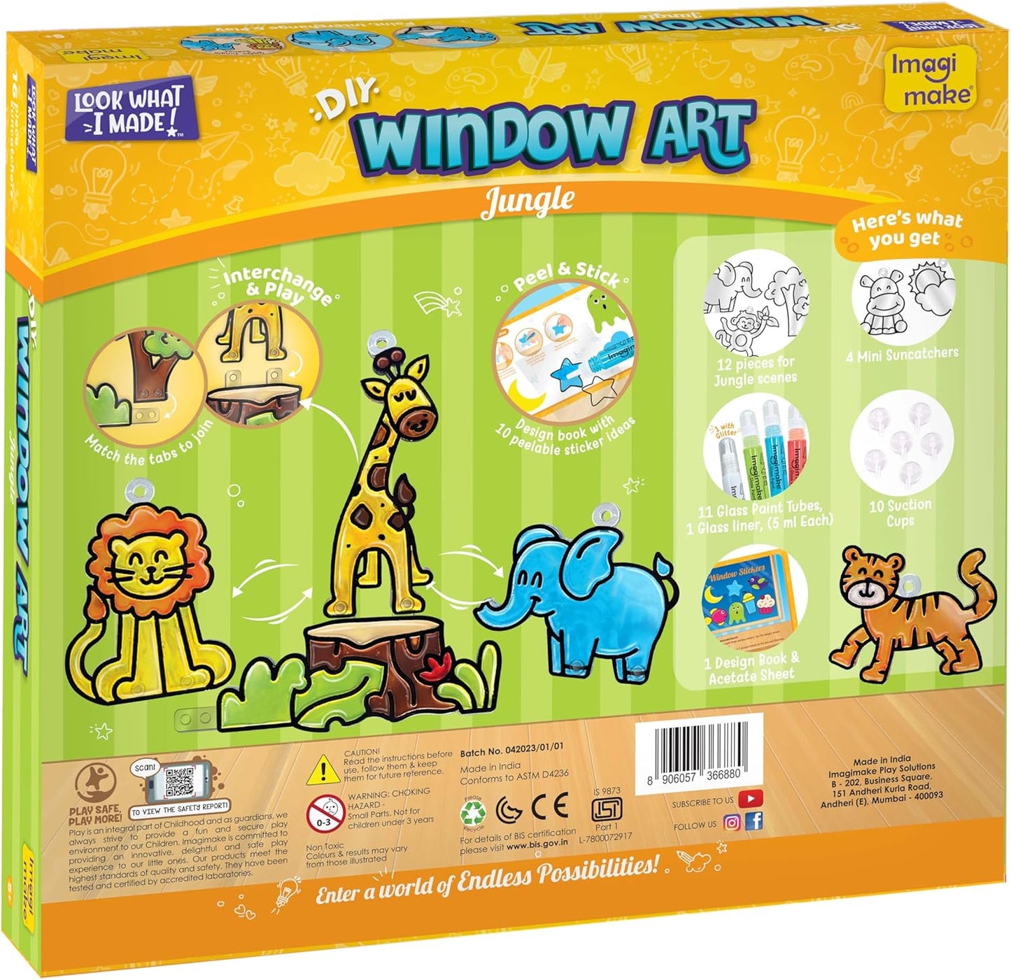 Imagimake Window Art Jungle | 16-Piece Glass Paint & Suncatcher Kit | Craft & Discover Animals | 5 Year Old Boy Gifts | Birthday Gifts for Boys & Girls Ages 5,6,7,8,9,10,11,12 | Easter Gifts for Kids