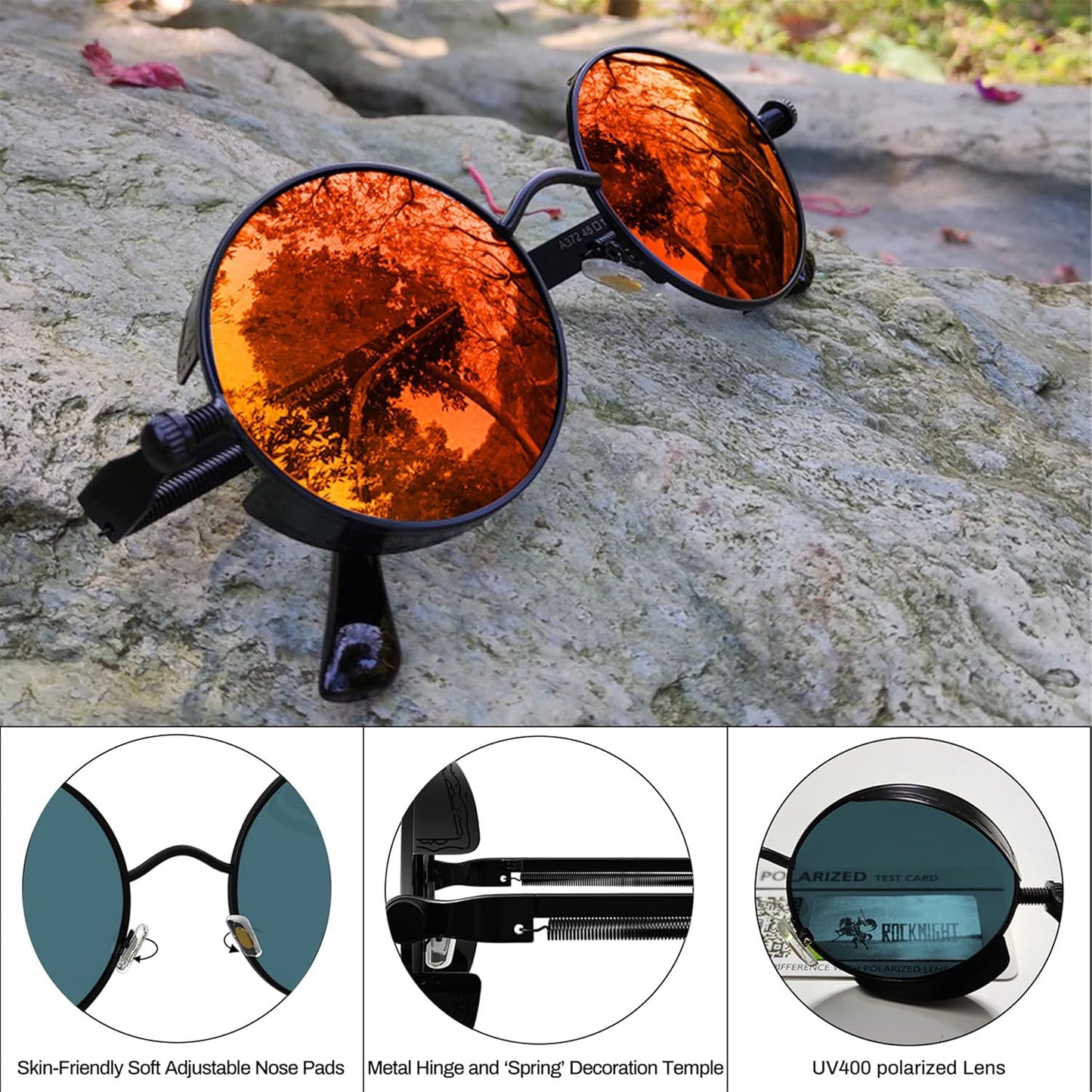 ROCKNIGHT Gothic Steampunk Round Polarized UV400 Protection Sunglasses Unisex Street Outdoor 48mm
