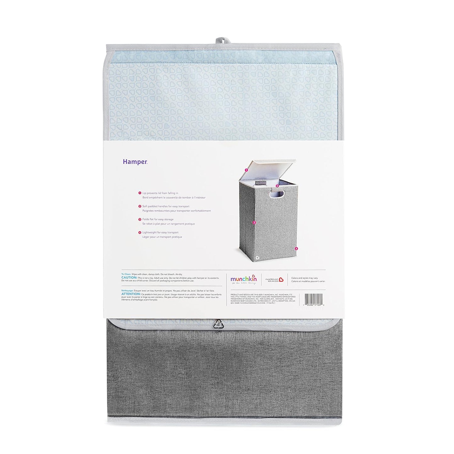 Munchkin Laundry Hamper for Baby and Kids, Collapsible Nursery Organizer with Lid, Grey