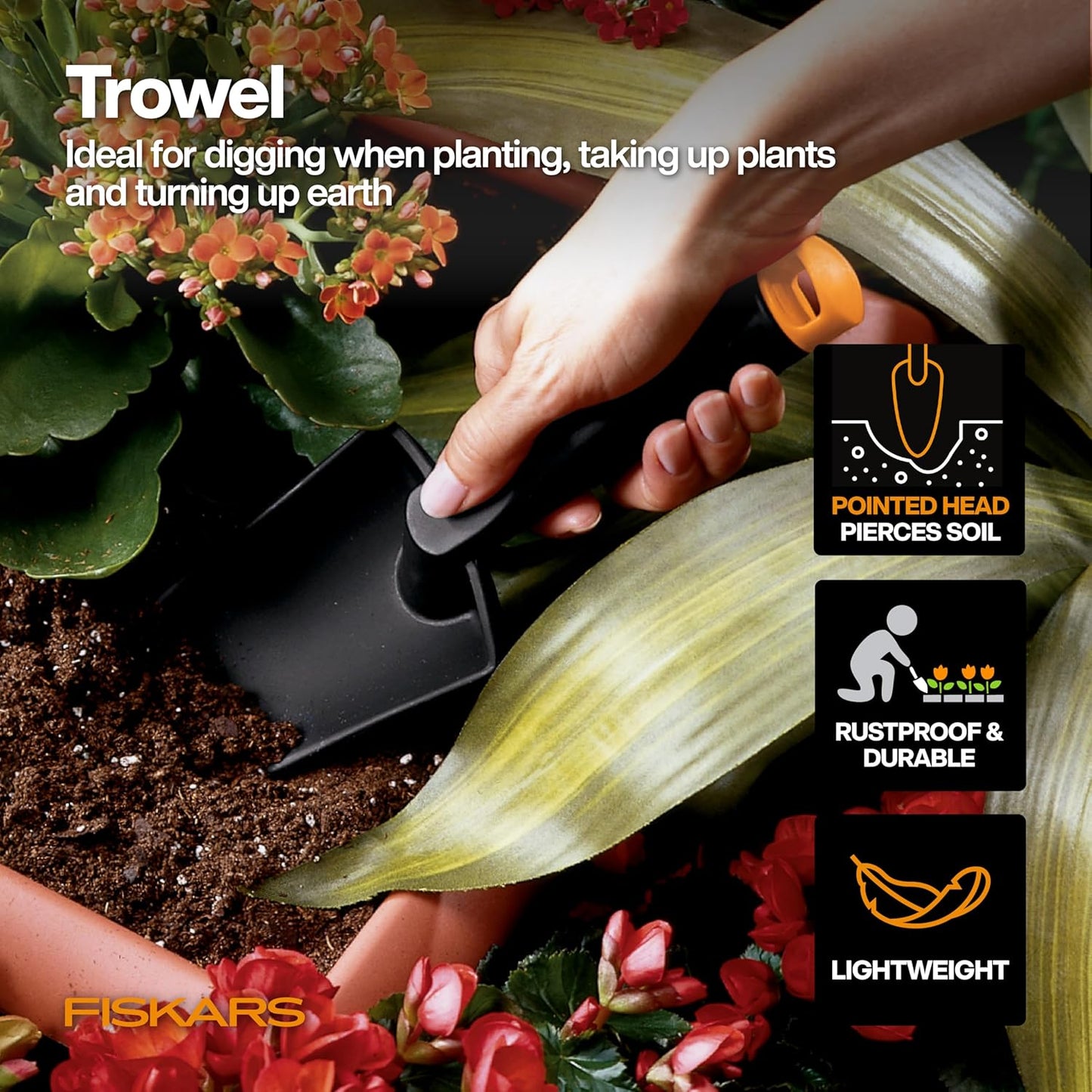Fiskars Hand Trowel - Fiber Composite Gardening Hand Tool with Hang Hole - Lawn and Yard Tools