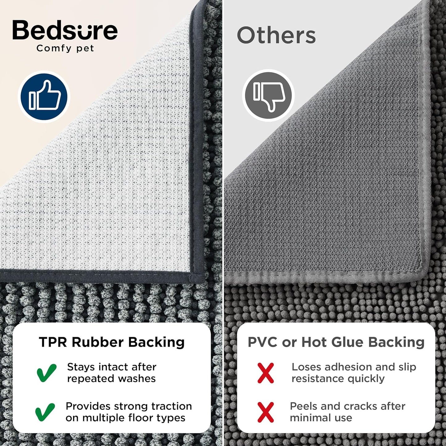 Bedsure Dog Door Mat for Muddy Paws, High-Low Absorbent Chenille Indoor Entrance Mud Dirt Trapper Soak-Stopper, Machine Washable Non-Slip Entryway Rug for Pets, 30"x19" Grey