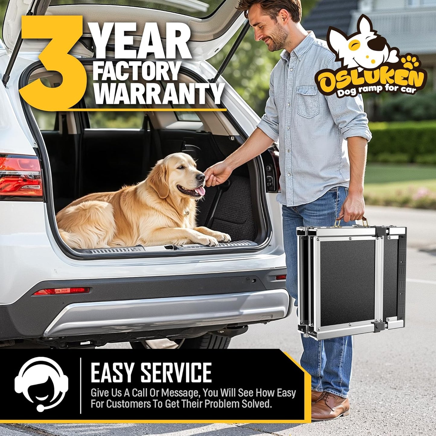 𝐍𝐞𝐰𝐥𝐲 𝐔𝐩𝐠𝐫𝐚𝐝𝐞𝐝 Dog Ramp for Car (200 lbs), Extra L71” W17” Folding Pet Ramp for Large Dogs Ratchet-Adjustable 90° Head, Outdoor Anti-Slip Foldable Dog Car Ramps for SUV Truck Side Door