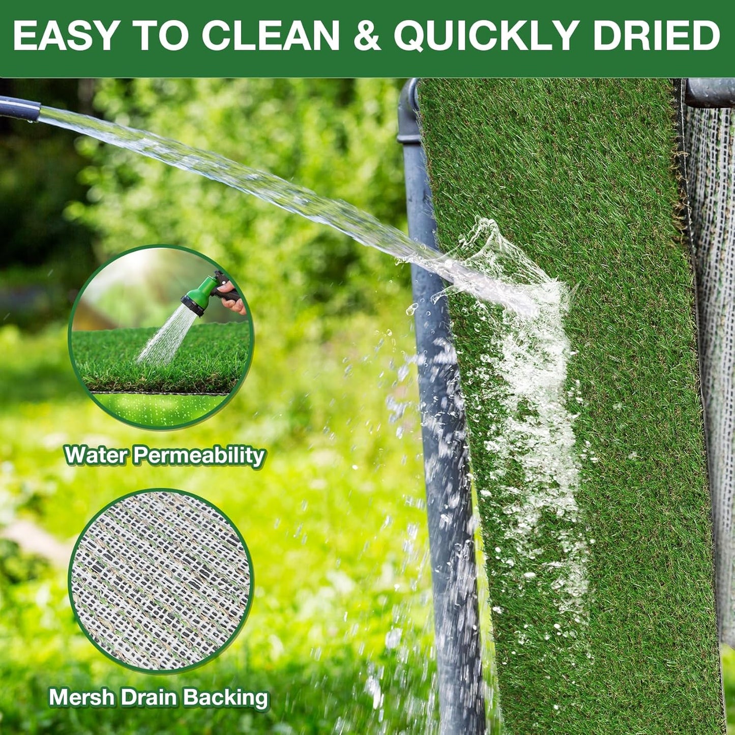 GLOBREEN Extra Large Artificial Grass for Dogs Potty Training, 5 FT X 7FT Realistic Fake Turf Pee Pad for Pets Outdoor Patio Balcony Use, Reusable Washable