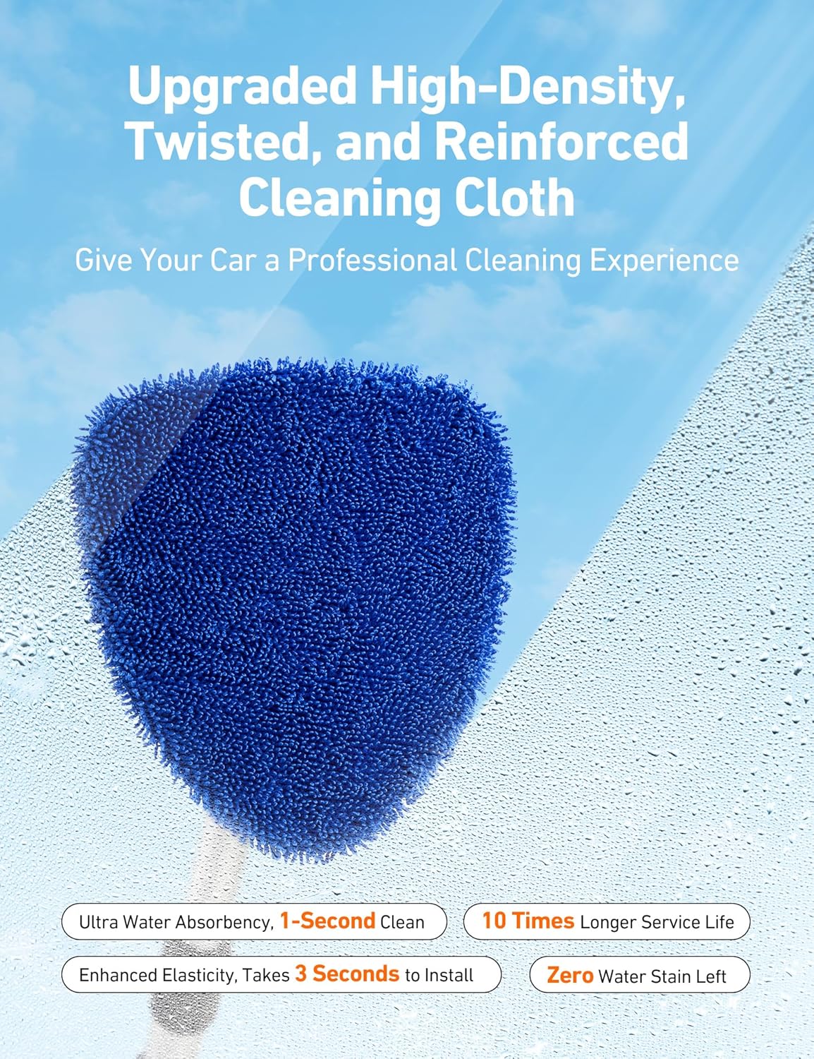 AstroAI Windshield Cleaner Tool, Car Interior Window Detailing Cleaning Kit with Extendable Handle and 4 Easy-to-Install Reusable Microfiber Pads, Auto Glass Wiper Brush Kit for Car&Home, Blue, 21in