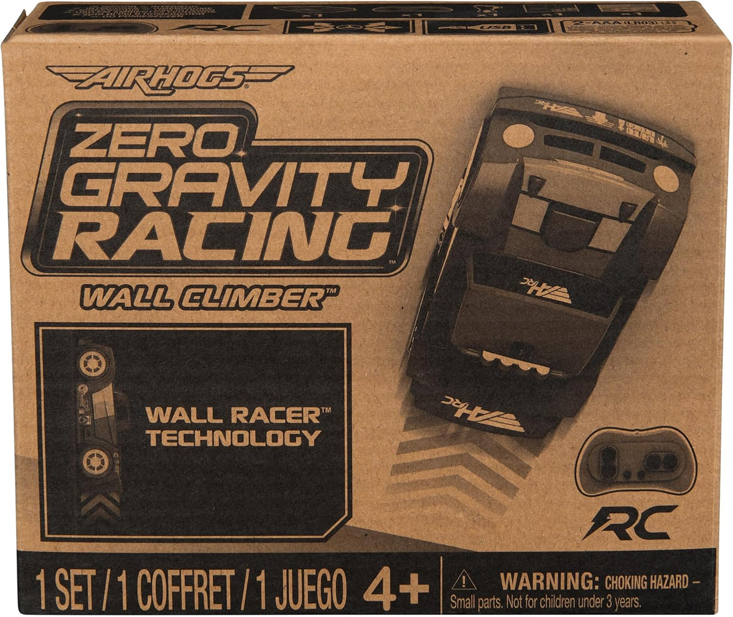 Air Hogs, Zero Gravity Racing Wall Climber, USB-C Rechargeable Wall Racer Truck, Black Indoor RC Car, Over 4-Inches, Kids Toys for Ages 4 and up