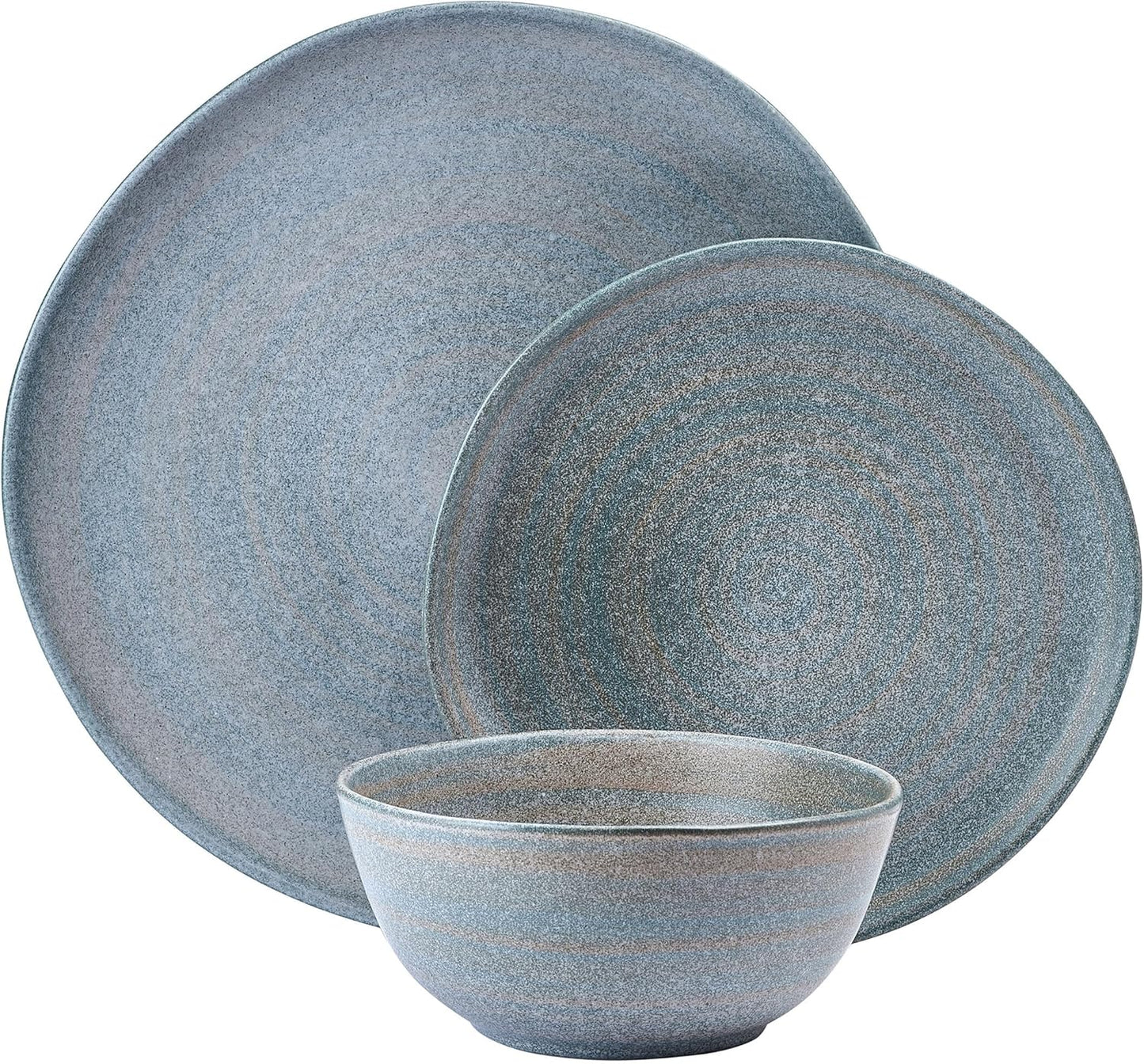 Mikasa Benson 12 Piece Stoneware Dinnerware Set, Service for 4, Plate and Bowl, Modern with Organic Freeform Shape for Everyday Dining, Blue
