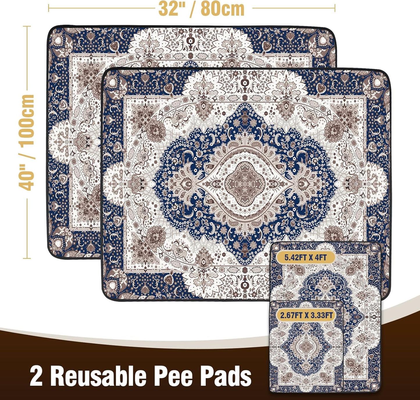 Washable Puppy Pads 40"x32" 2 Pack, Reusable Pee Pads for Dogs, Super Absorbent Dog Pee Pads Extra Large, Waterproof & Leak-Proof Dog Pads XXL, Non-Slip Training Pads for Pet Housebreaking