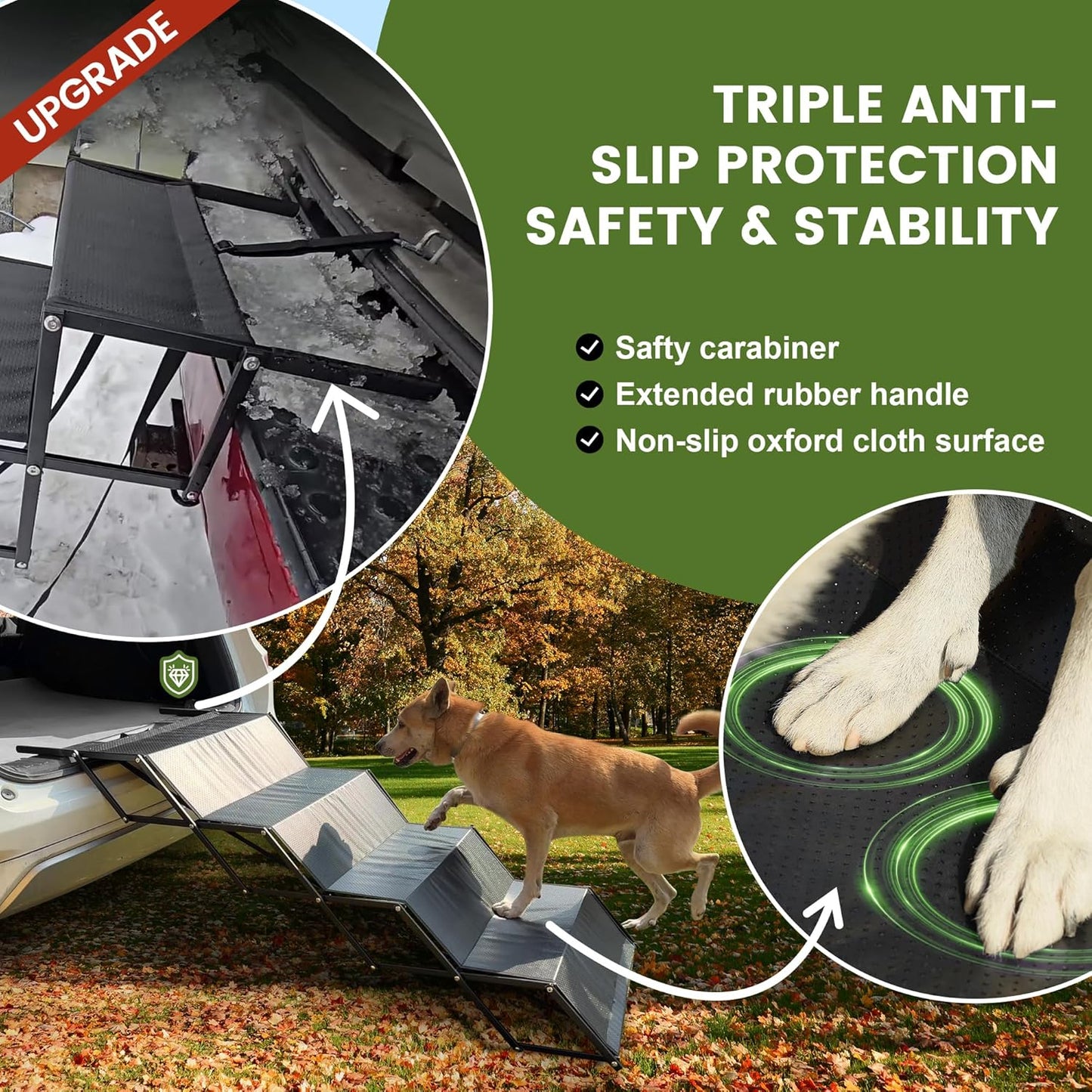 Dog ramps with 23.6" Extra-Wide - Portable 4-Dog Steps with Non-Slip Surface, 250 lbs Capacity for Large Dogs, Extra-Wide Foldable Dog Ramps for Cars, SUVs, and Trucks