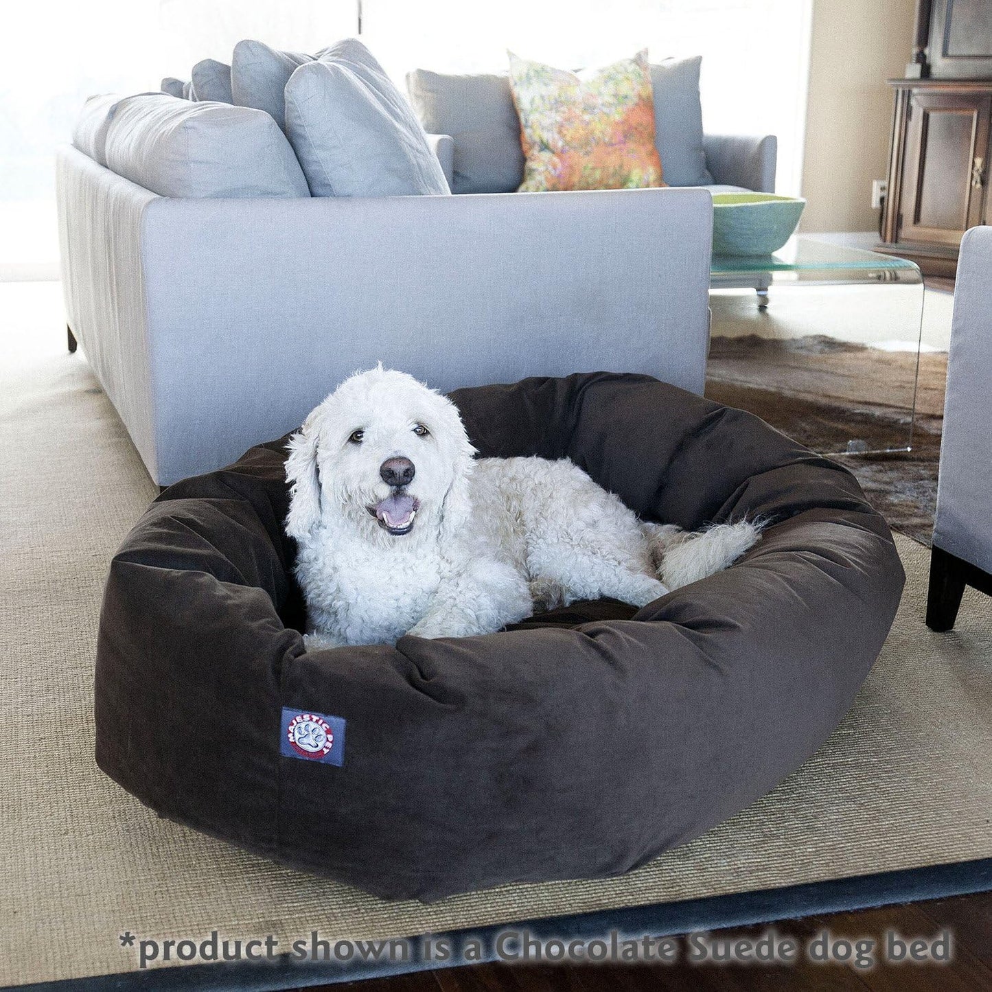 Majestic Pet 24-Inch Calming Donut Dog Bed – Small Washable Round Pet Bed with Suede Fabric – Orthopedic Spine Support for Head & Neck – Soft Fluffy Cuddler for Small Dogs & Cats, 24x19x7, Gray