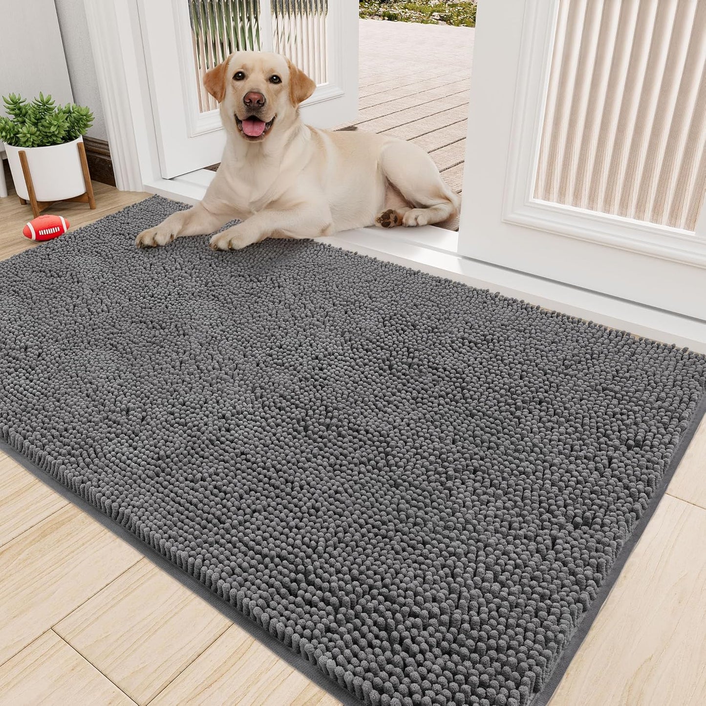 Amyracel Absorbent Dog Door Mat for Muddy Paws, 60" x 30" Non Slip Washable Door Mat Indoor Entrance, Quick Dry Chenille Pet Entry Rugs for Entryway Indoor, Grey