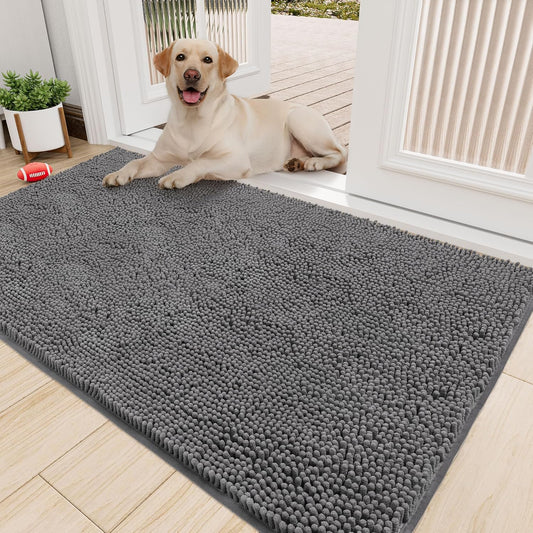 Amyracel Absorbent Dog Door Mat for Muddy Paws, 60" x 30" Non Slip Washable Door Mat Indoor Entrance, Quick Dry Chenille Pet Entry Rugs for Entryway Indoor, Grey