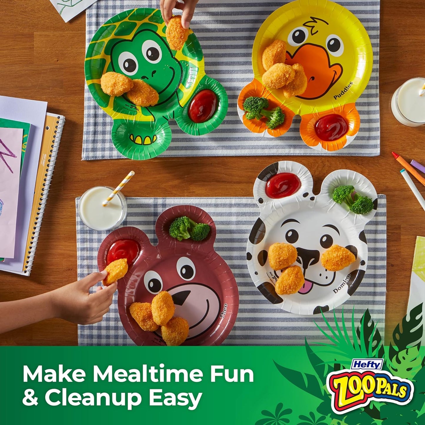 Hefty Zoo Pals Party Edition Paper Plates for Kids, Assorted Animal Designs, 7.75 Inches with Two Dipping Compartments, Multi-Color, 20 Count