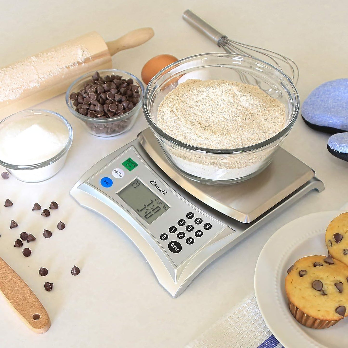 Escali Pana V136 Large Volume Measuring Kitchen/Baking/Cooking Scale, Preprogrammed With Over 150 Ingredients, LCD Digital Display, 13lb Capacity