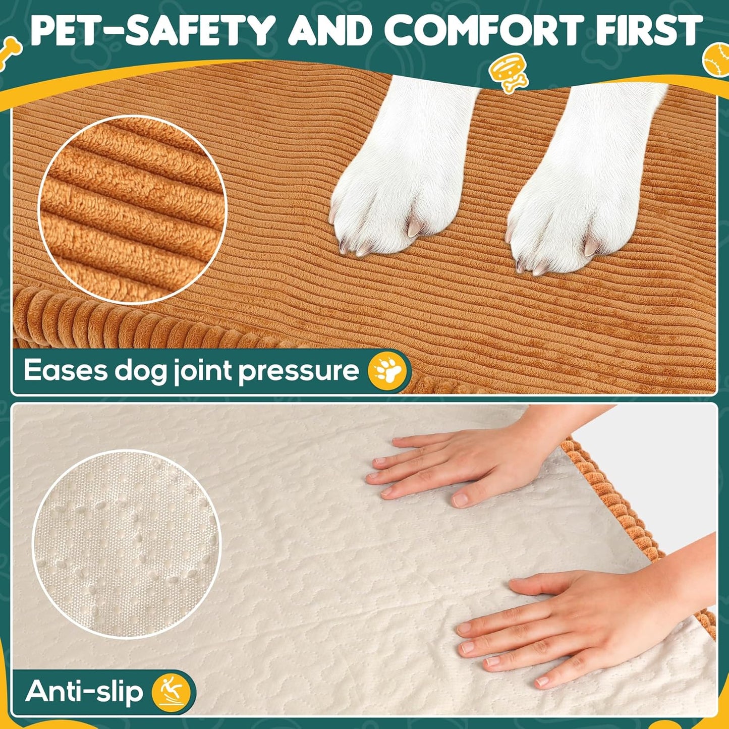 Dog Car Bed, Non-Slip Backseat Extender Pet Mat, Removable Washable Dog Bed for SUVs, Sedans & Trucks, Anti-Slip Travel Bed for Dogs, Easy Clean & Scratch-Proof & Comfort Brown (50"×24.6")
