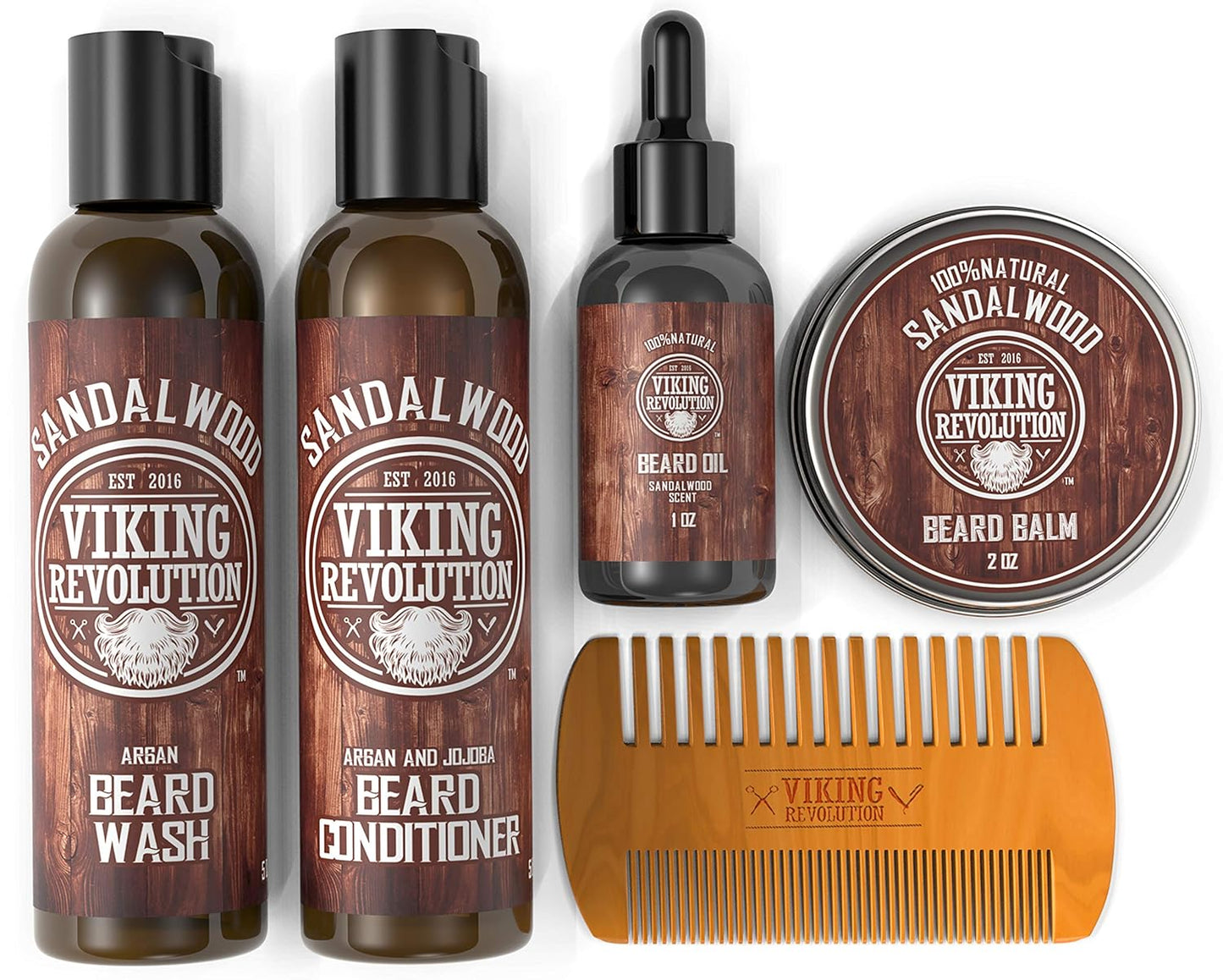 Viking Revolution Ultimate Conditioner for Men's Beard Grooming - Softens, Smoothes and Soothes Beard Itch- Contains Wash, Conditioner, Oil, Balm and Comb- Sandalwood Scent