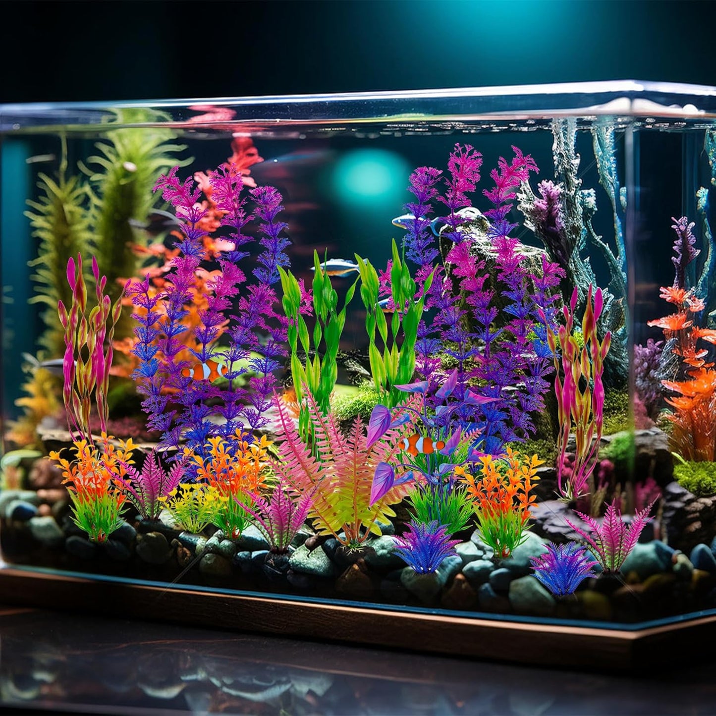 Ameliade Fish Tank Artificial Plastic Plants Decorations Large Aquarium Decor Betta Goldfish Tank Accessories Fish Bowl Ornaments（Colorful）