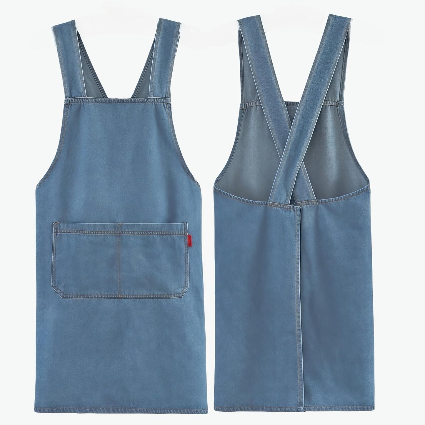 Denim Work Apron with Pockets, No-Tie Slip-On Design, Durable Breathable Soft Jean Fabric, Barista Apron for Men Women, Coffee Shop, Kitchen Cooking, BBQ, Gardening, Craft, Workshop Utility Apron