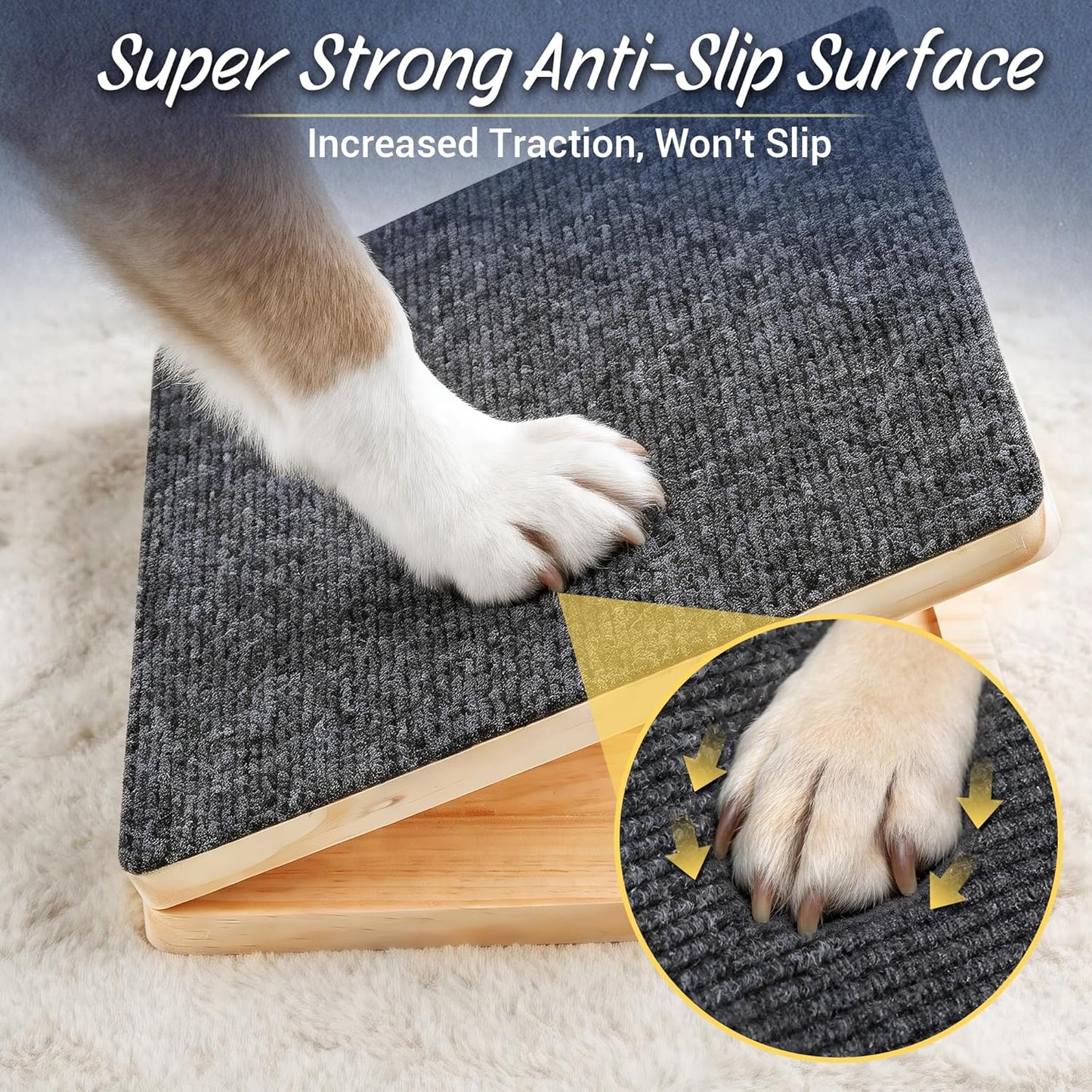 Dog Ramp for Stairs 4 Pack - Adjustable Wooden Stair Wedges for Small Dogs, Foldable Indoor Dog Stair Ramp with Triangular Support and Non-Slip Pads for Senior and Short-Legged Pets