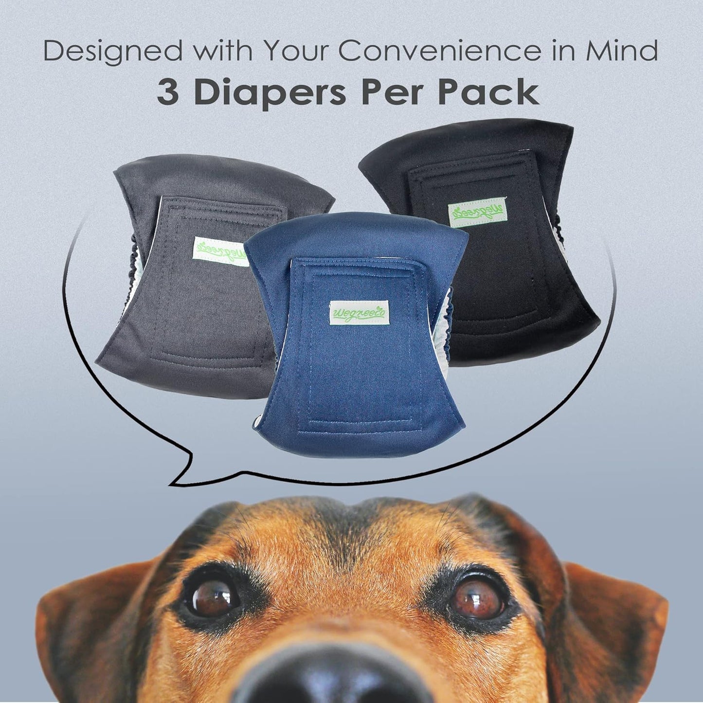 wegreeco Washable Dog Diapers - Washable Male Dog Belly Wrap - Pack of 3 - (Black, Charcoal, Navy, Medium)