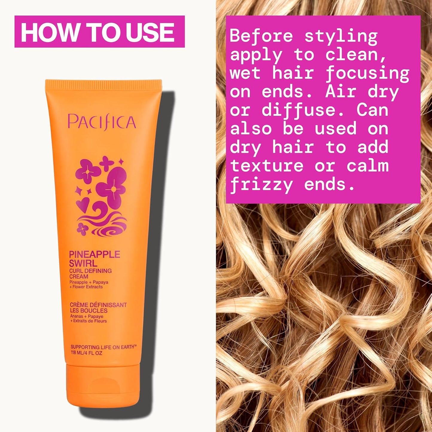 Pacifica, Cream Pineapple Swirl Curl Defining, 4 Fl Oz | for Curly Hair, 4 oz, Frizz Control, Curl Enhancer, Styling Cream