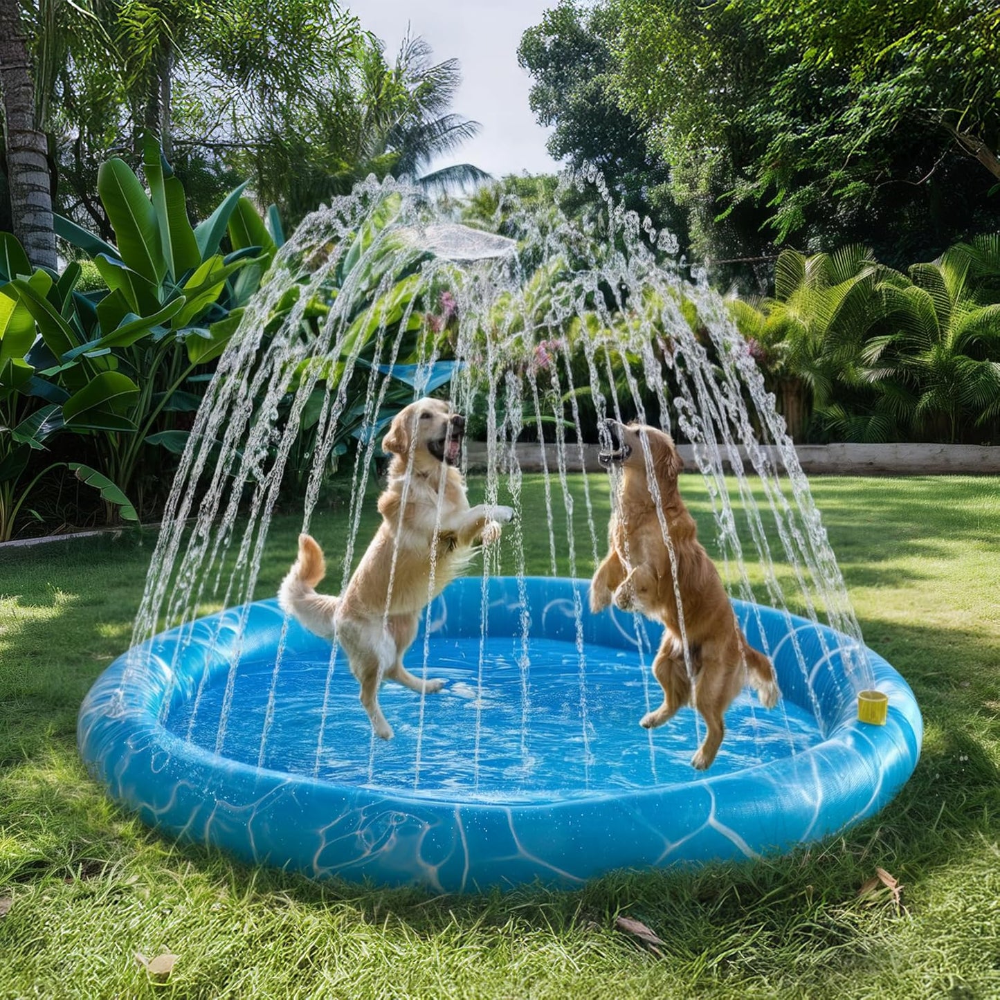 ALL FOR PAWS Splash Pad for Dogs, Outdoor Water Play Dog Sprinkler, 59" Anti-Slip Dog Pool for Dog Bath, Fun Backyard Fountain Play Cooling Mat for Dogs