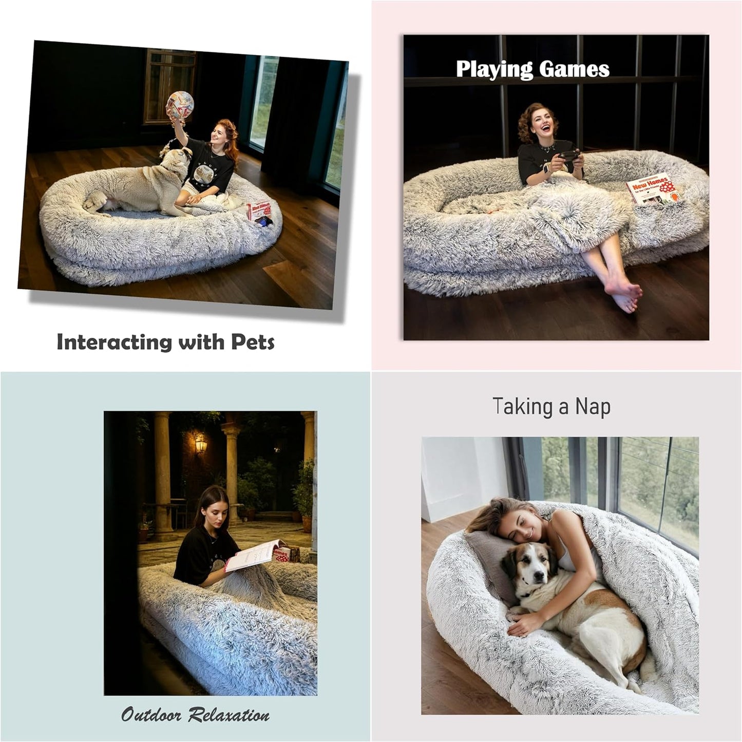 Human Dog Bed for Adults and Pets, 72"x46"x9" Extra-Large Comfortable Bed with Storage Pocket and Soft Blanket, Washable and Waterproof (Gray, XXX-Large)