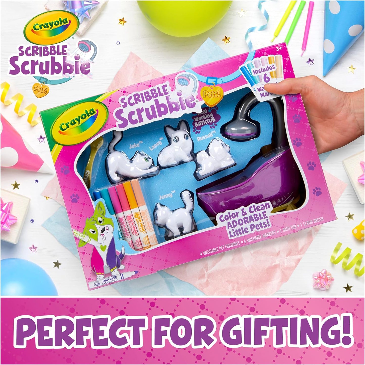 Crayola Scribble Scrubbies Glam Pack (4 Pets), Washable Pet Care Toy & Coloring Animal Craft Kit, Gift for Kids, Playset for Girls & Boys, Ages 3+