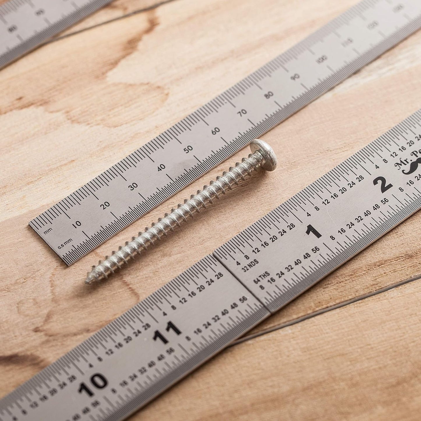 Mr. Pen- Machinist Ruler, 4 Pack (6, 8, 12, 14 inch), Metric & Millimeter Ruler, 1/64, 1/32, mm and .5 mm, Stainless Steel