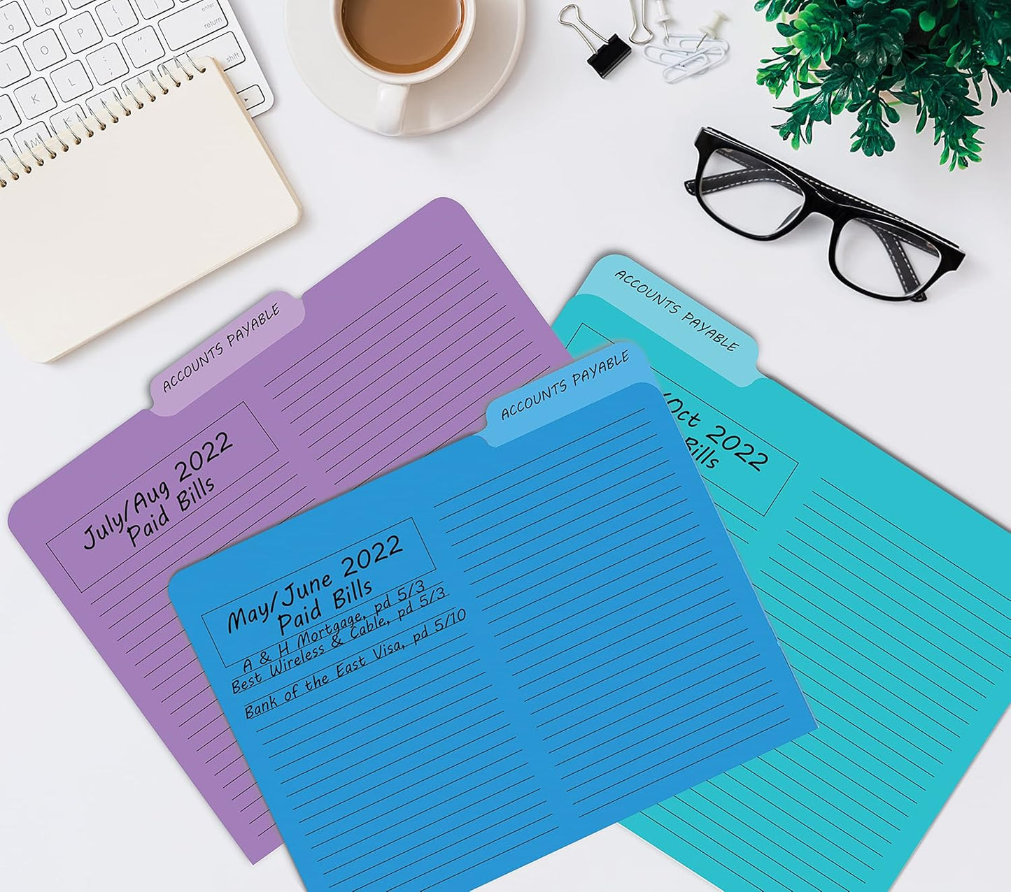 Better Office Products Lined File Folders, 12 Pack, Heavyweight, 1/3 Cut Tabs, 6 Vibrant Colors, Top Custom Subject Box, Letter Size Folders, 9.5" x 11.5",