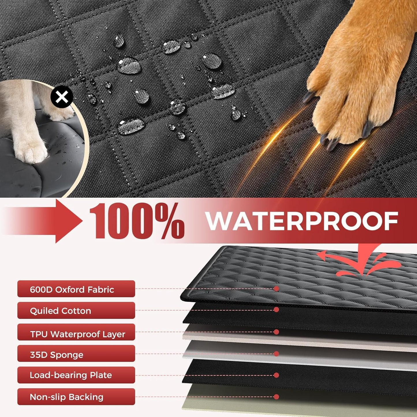 2-Layer Dog Car Seat Cover for Back Seat with Dog Bed Mats, Hard Bottom Car Seat Protector, Anti Scratch Backseat Extender and Travel Pet Bed, Waterproof Hammock in Car, for Car/SUV/Small Truck