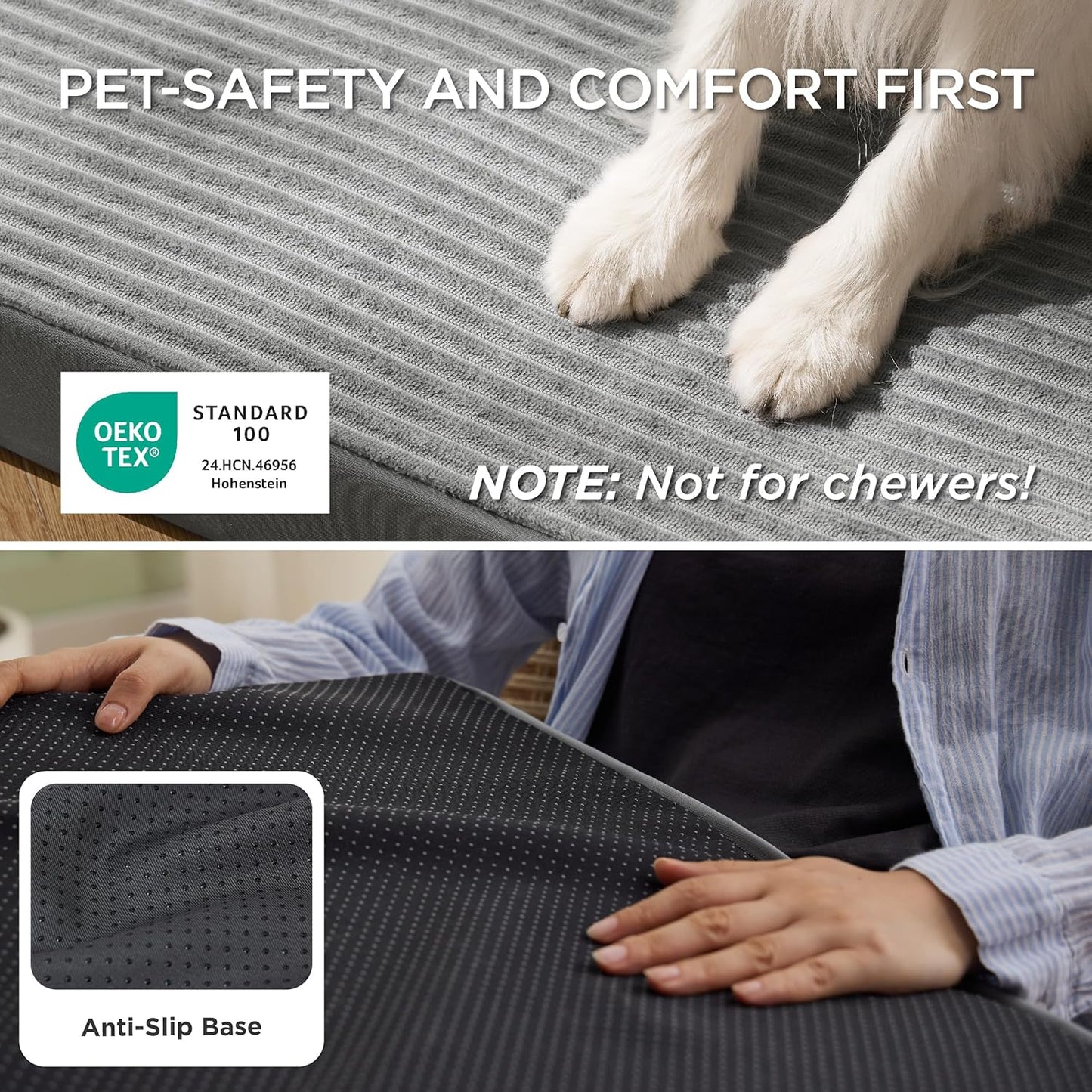 Bedsure ComfyFleece XL Dog Bed for Crate - Extra Large Orthopedic Pet Beds with Removable Washable Cover, NOT Waterproof Egg Crate Foam Mat for Pets Up to 80 lbs, 41"x27"x3.3", Not for Chewers
