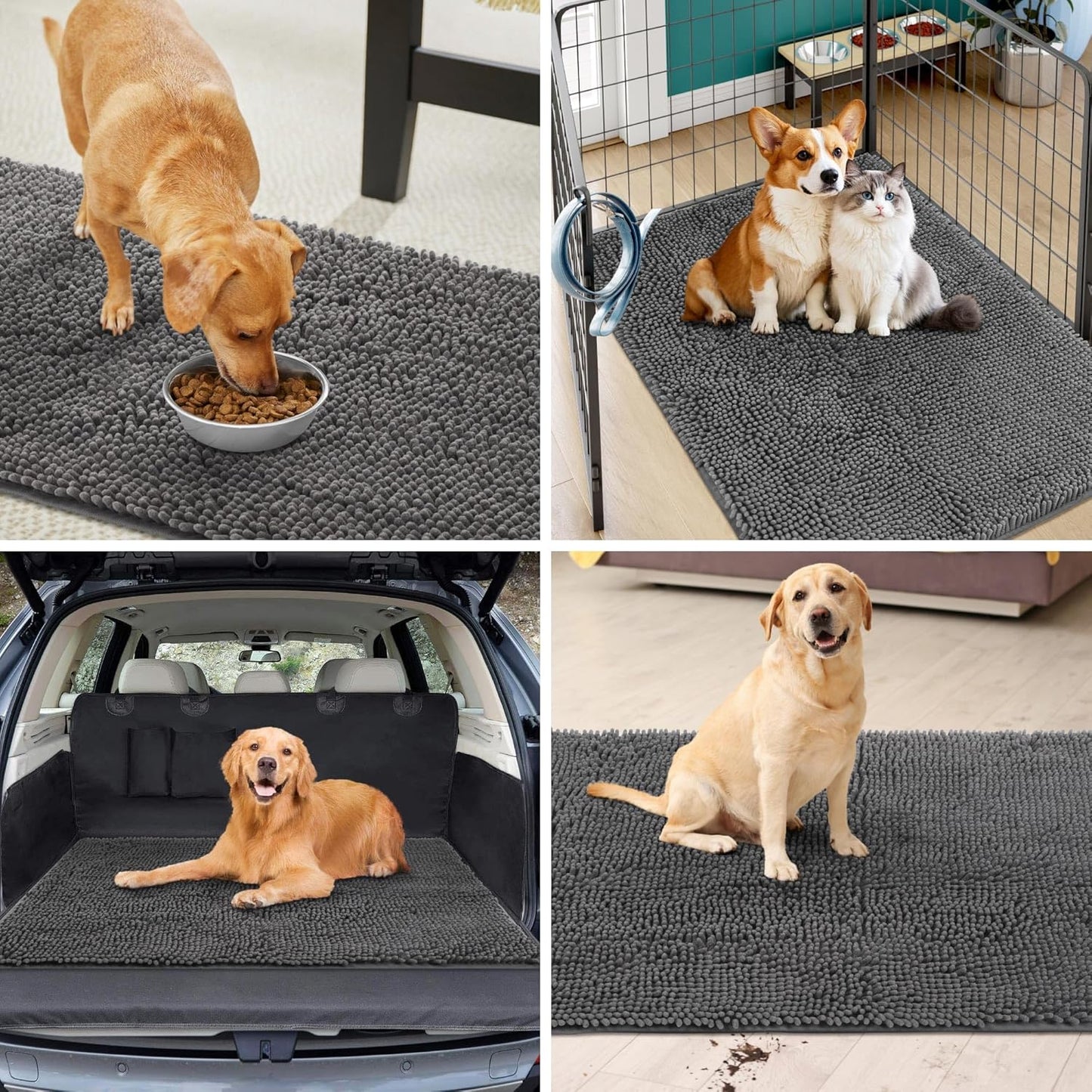 Ultra Absorbent Dog Door Mat for Muddy Paws, 72" x 36" Chenille Mud Mat for Dogs, Quick Dry, Trap Dirt Non-Slip Machine Washable Entry Rug for Indoor Outdoor Entrance, Dark Grey