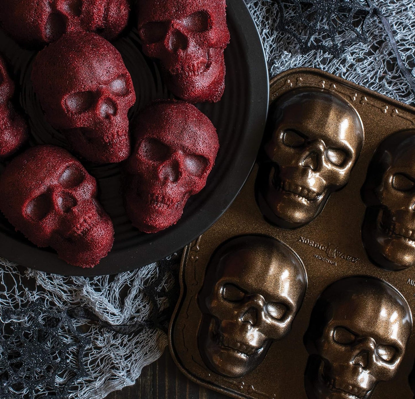 Nordic Ware Halloween Bakeware, Haunted Skull Cakelet Pan, Bronze