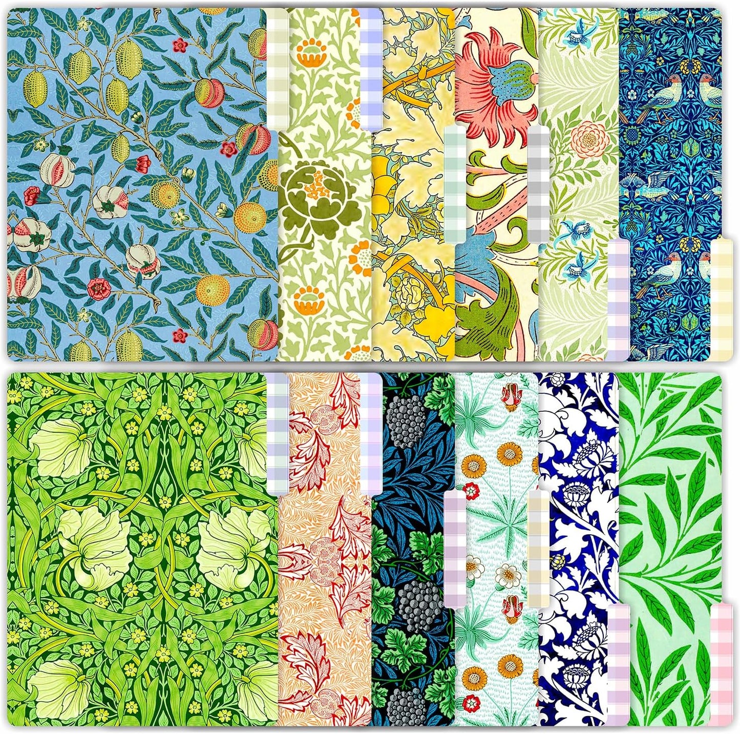 PARTH IMPEX 12 Pack William Morris Decorative File Folders, 1/3 Cut Tab with Assorted Positions, Letter Size Paper Holders (9.75” x 11.75”) Matte Finish Laminated for Office School Work