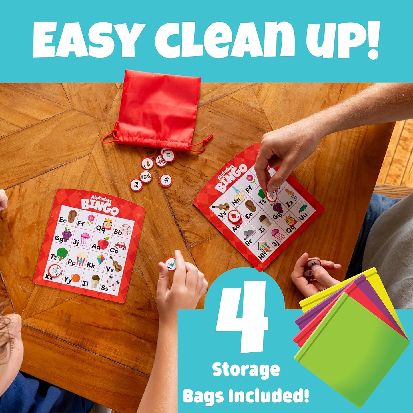 Chuckle & Roar Family Bingo – 4-in-1 Educational Bingo Game for Kids Ages 3–6+ | Animal, Alphabet, Sight Word & Number Bingo | 1–6 Players