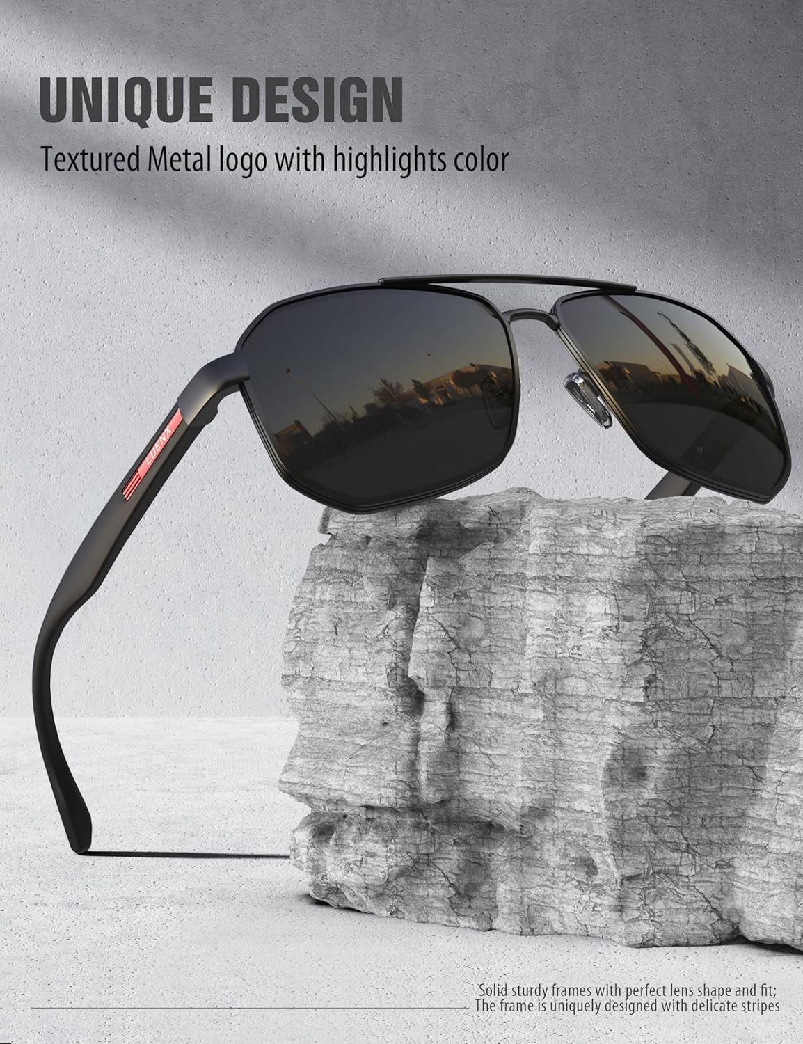 LUENX Aviator Sunglasses for Men Square Polarized Polygon Lens - UV 400 Protection with Accessories Driving Outdoor
