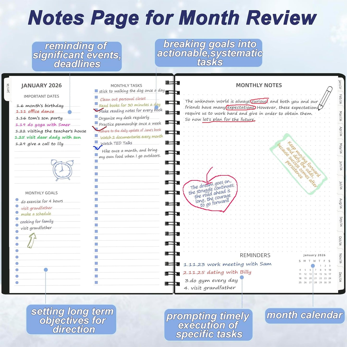 2026-2027 Monthly Planner (7.6'' x 9.6''), from Jan 2026-Jun 2027, 18 Months Calendar 2026 Planner, Agenda Book with Tabs & Pocket, Black