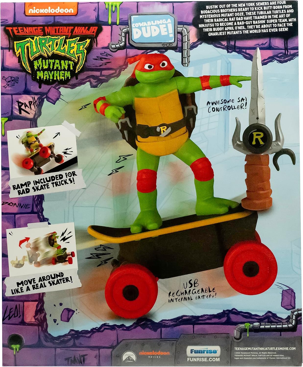Teenage Mutant Ninja Turtles, Remote Control Skate Toy, Raphael Cowabunga RC Car, imitates Real Skate Tricks, Ages 3+