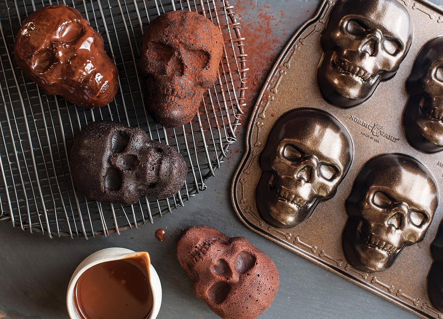 Nordic Ware Halloween Bakeware, Haunted Skull Cakelet Pan, Bronze