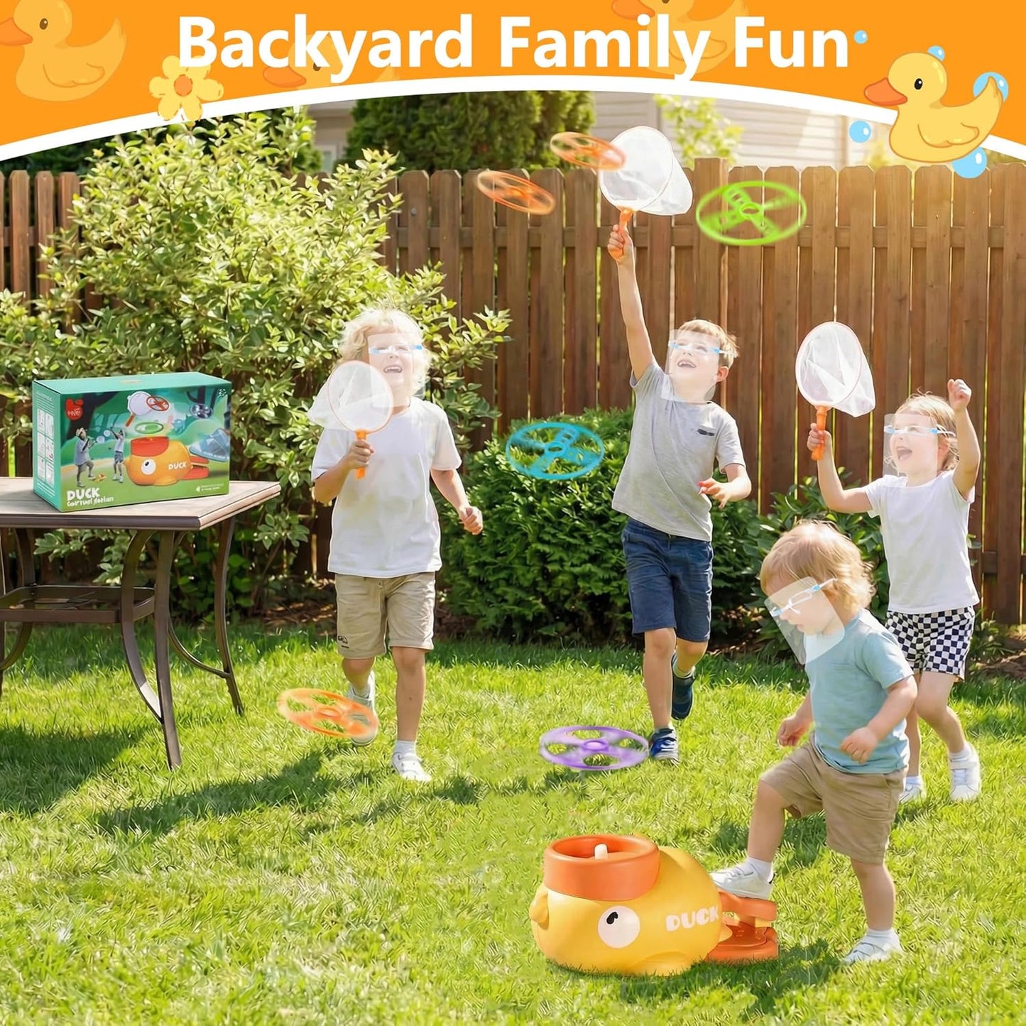 Duck Flying Disc Launcher for Kids: 12 Piece Flying Discs Launcher Throw and Chasing Catching Games - Outside Toys Kids Ages 3-5 6-8 Boys Girls Family Courtyard - Birthday Party Gift for Kids