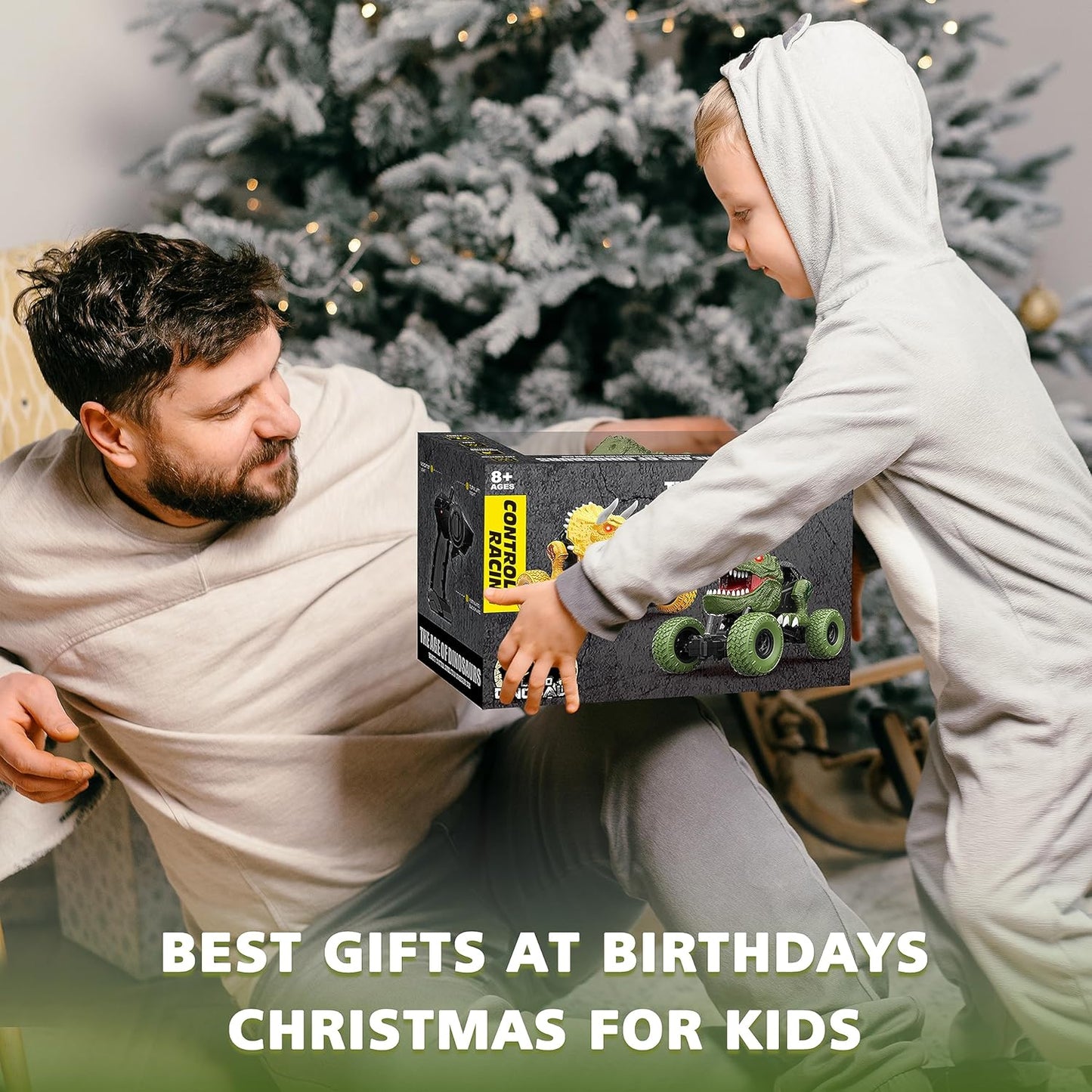 Remote Control Dinosaur Car for Kids Boys, 2.4Ghz All Terrain Remote Control Dinosaur Truck with Light, Rechargeable 4WD Off Road RC Car Toys for Kids 3 4 5 6 7 8-12 Year Old Boys Girls Birthday Gift